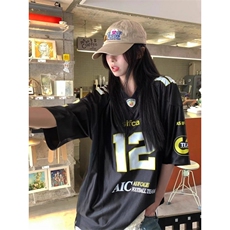 夏季新款设计感小众美式复古印花宽松短袖球衣T恤街头运动休闲T恤，男装T恤，星座506A