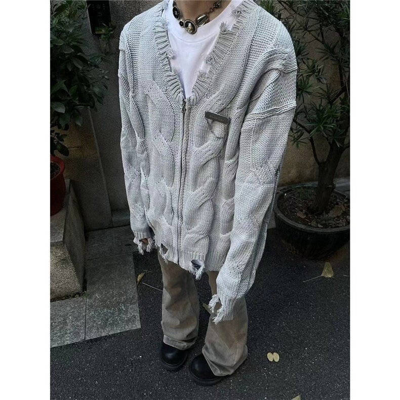 秋季新款男士休闲原创设计师款复古宽松毛衣男外套潮流，男装针织衫/毛衣，星座506A