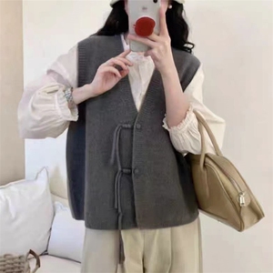 v领针织开衫马甲背心女2024春秋新款宽松马夹流苏外搭毛衣坎肩潮图片