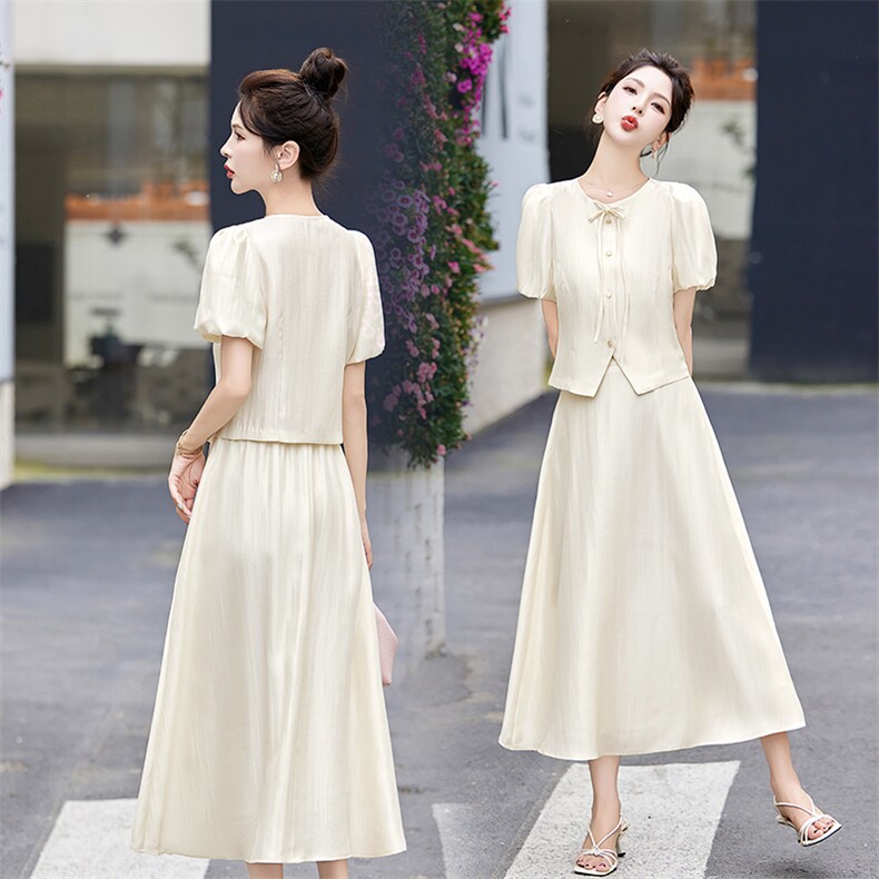 2024夏季新款气质显瘦套裙优雅修身两件套时尚百搭小香风连衣裙，女装套装/套裙，来米儿