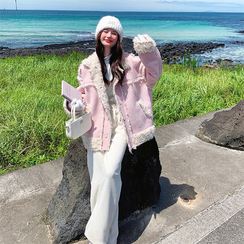 2024年冬季新款皮毛一体羊羔毛外套女0139,女装羊羔毛/颗粒绒,浙宝069