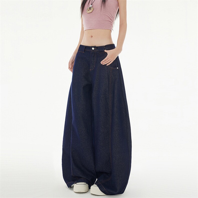 复古阔腿牛仔裤男女2026新款弯刀高个子垂感宽松直筒裤YD9006-P60,男装牛仔裤,星座509