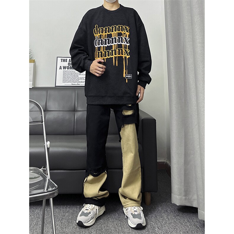 B221美式ins高街暗黑小众情侣个性破洞牛仔裤LK23046-P70控98,男装牛仔裤,电商B221