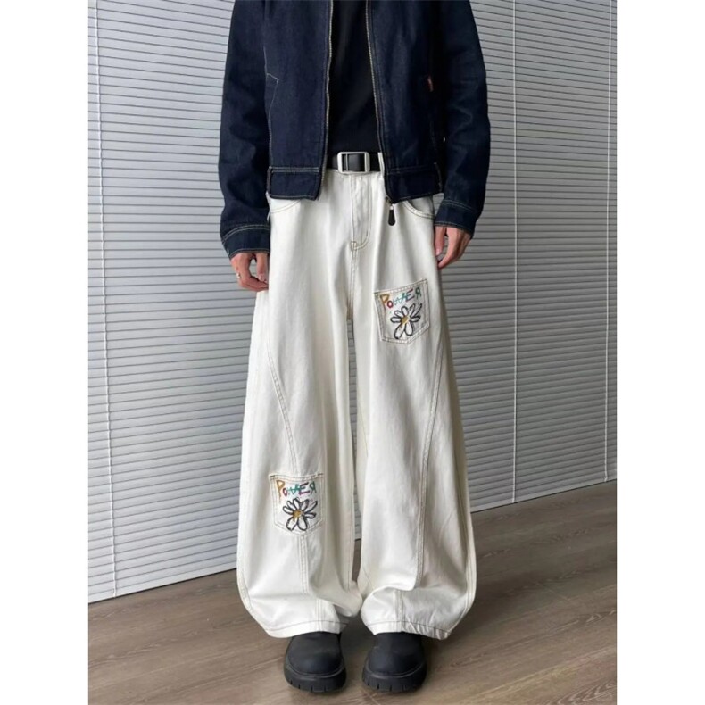 【现货】牛仔裤花花休闲宽松弯刀裤P53YW830,男装牛仔裤,星座1112-1