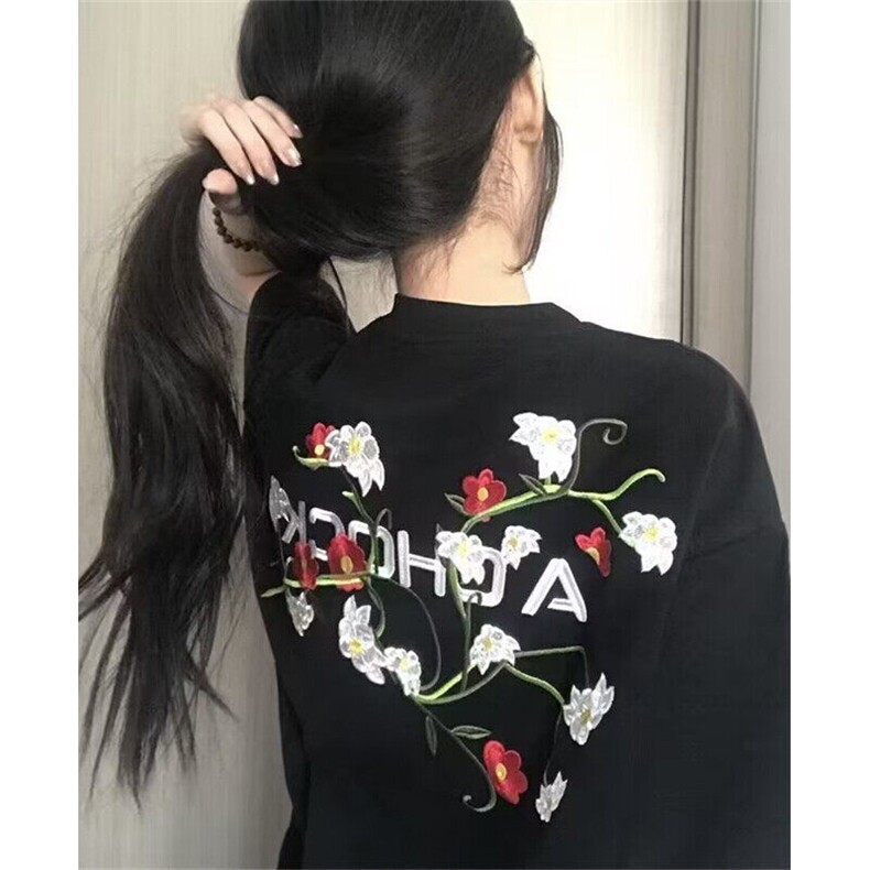 高街刺绣短袖男女款T恤新品夏装重工情侣装潮牌花卉上衣 T1453图片