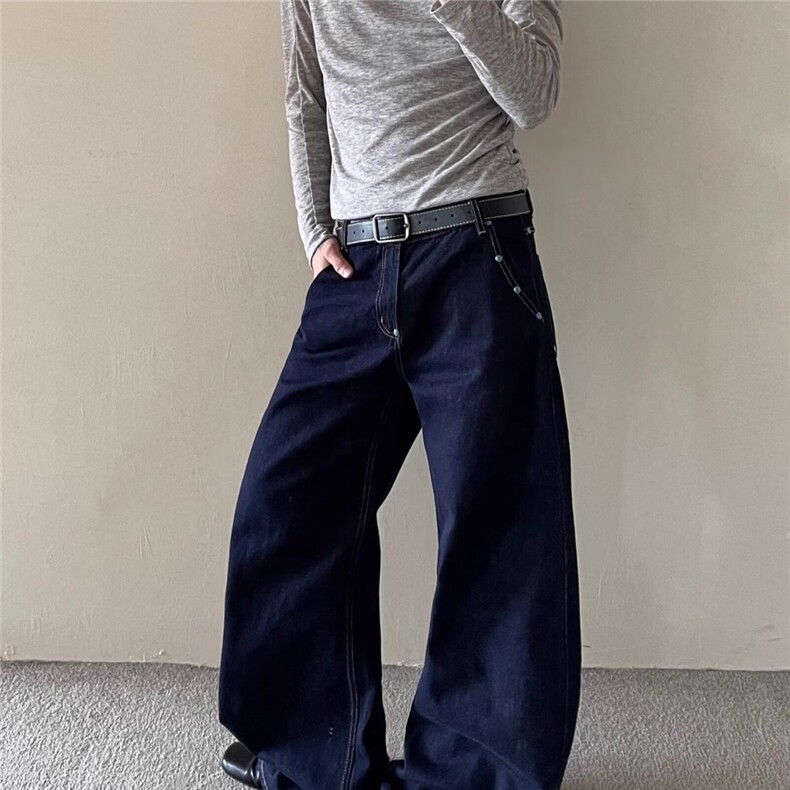 街头铆钉弯刀牛仔裤女2025新款牛仔裤宽松直筒阔腿裤BA3096-P55,男装牛仔裤,星座208-5