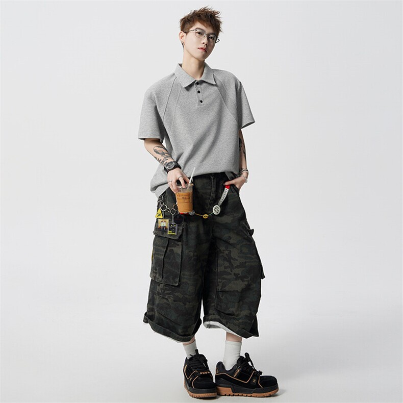 wassuphappy美式POLO衫短袖t恤男夏季潮流重磅青少年拼接上衣服,男装T恤,电商A073