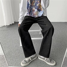 牛仔裤男欧美街头嘻哈宽松休闲九分裤潮流直筒老爹裤K1300-P30，男装休闲裤，星座512-4