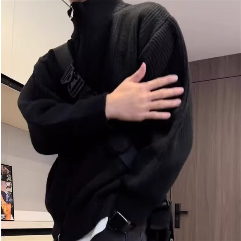黑色双拉链开衫毛衣男春秋款外套高级感美式针织衫MZ818-P49,男装针织衫/毛衣,星座412-1