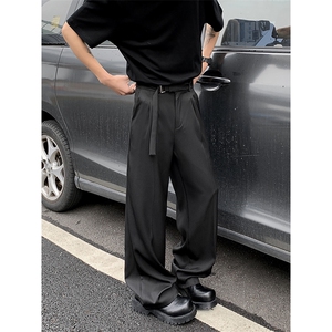 裤子男英伦雅痞男装西裤垂坠感高级感阔腿休闲长裤X0328-P42图片