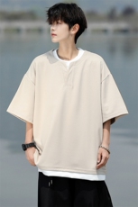 8XL-M重磅斜纹假两件短袖t恤男夏季薄款宽松大码半袖体恤DT006P45，男装T恤，电商B312