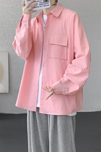 衬衫男春季新款港风宽松大码立体口袋纯棉条纹长袖衬衣CS3099-P42图片
