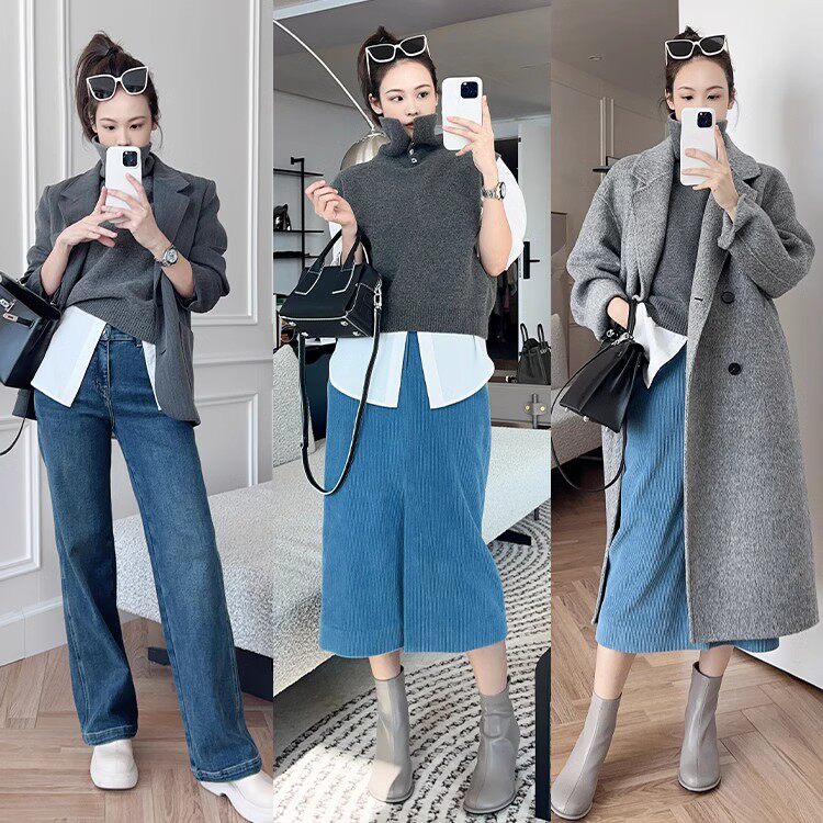 时尚百搭女秋冬羊毛马甲亮扣翻领设计显瘦保暖必备单品，女装马甲，洁纯羊绒