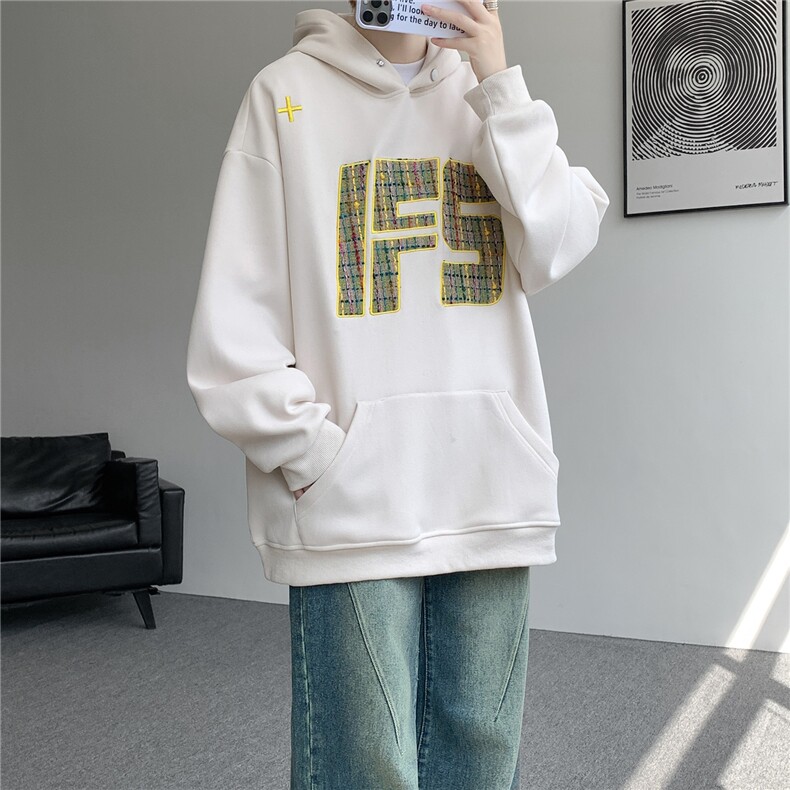 重磅贴布刺绣卫衣大码春秋连帽衫硬挺外套美式休闲上衣WY9108/P65,女装短外套,电商B238
