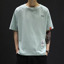 T215大货主推男士休闲圆领风棉麻亚麻T恤大码民族服透气凉爽图片