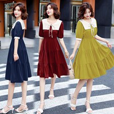 时尚连衣裙女2021年夏时尚拼色气质短袖收腰显瘦女裙小个子，女装连衣裙，尚洛菲
