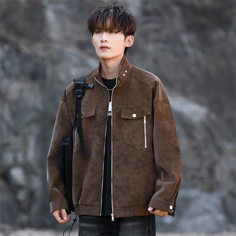机车皮衣男秋季立领男士皮夹克休闲潮流外套青年A266-PY012-P75，男装皮衣，电商A266