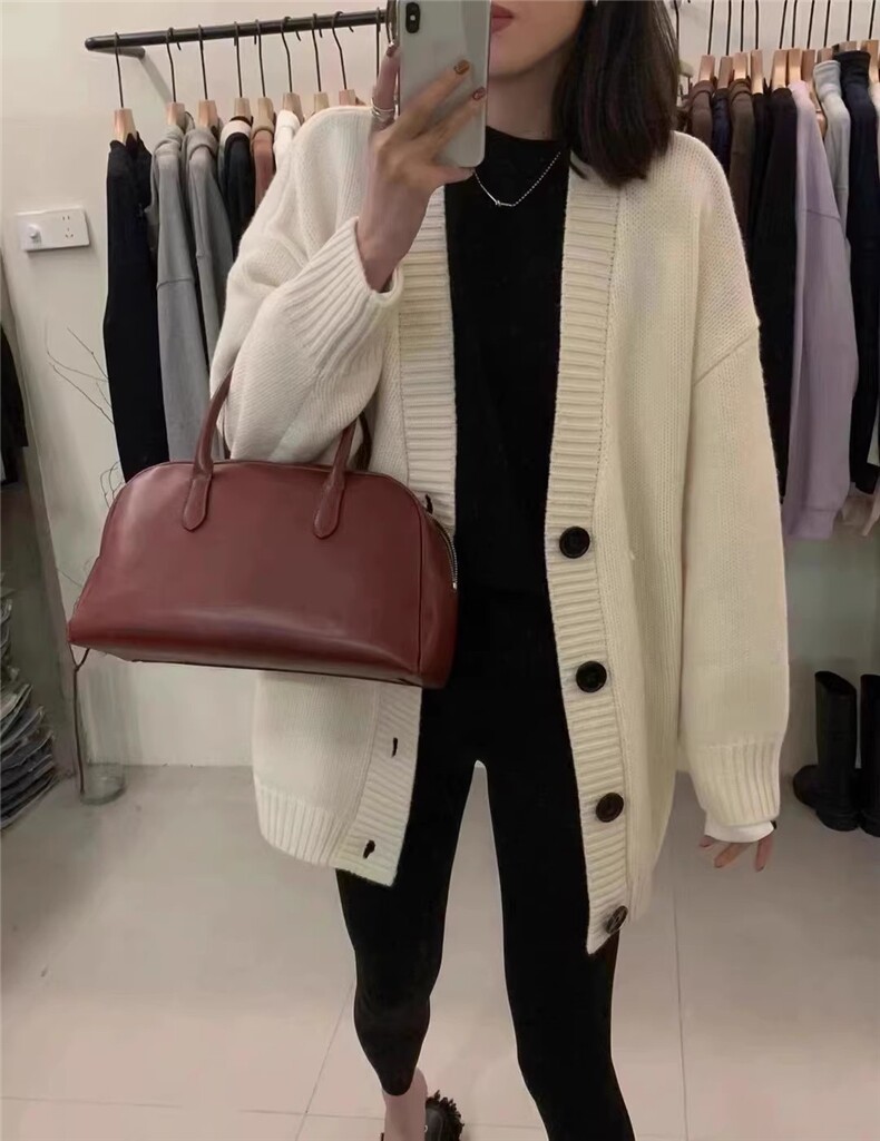 时尚百搭V领宽松羊毛开衫女秋冬季新款针织外套毛衣,女装羊毛衫,隆格羊绒