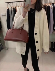 时尚百搭V领宽松羊毛开衫女秋冬季新款针织外套毛衣，女装羊毛衫，隆格羊绒