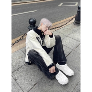 小众提花拉链开衫毛衣慵懒风马海毛针织衫外套 MY57 特P61图片