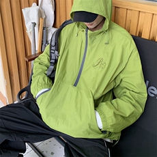 半拉链防晒服男韩版潮纯色字母刺绣连帽2023夏季ins外套W4841-P40，男装防晒衣，星座412-2