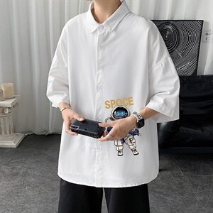 ！夏款港风冰丝衬衣男黑寸衫男白短袖衬衫男DXC285-P30图片