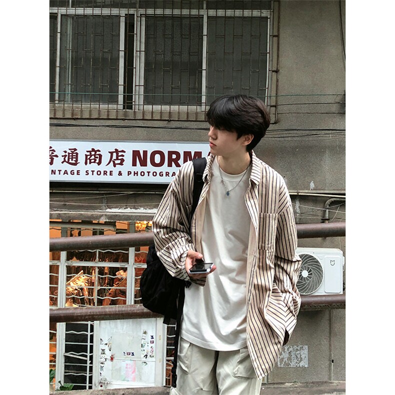 特P52无差价新款秋季潮流百搭条纹长袖衬衫-HS2305港风街头,男装衬衫,电商A003