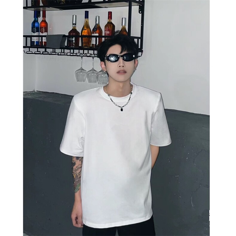 得物抖音品质光板垫肩短袖重磅纯色纯棉T恤（网图T2430-P23,男装T恤,星座1213