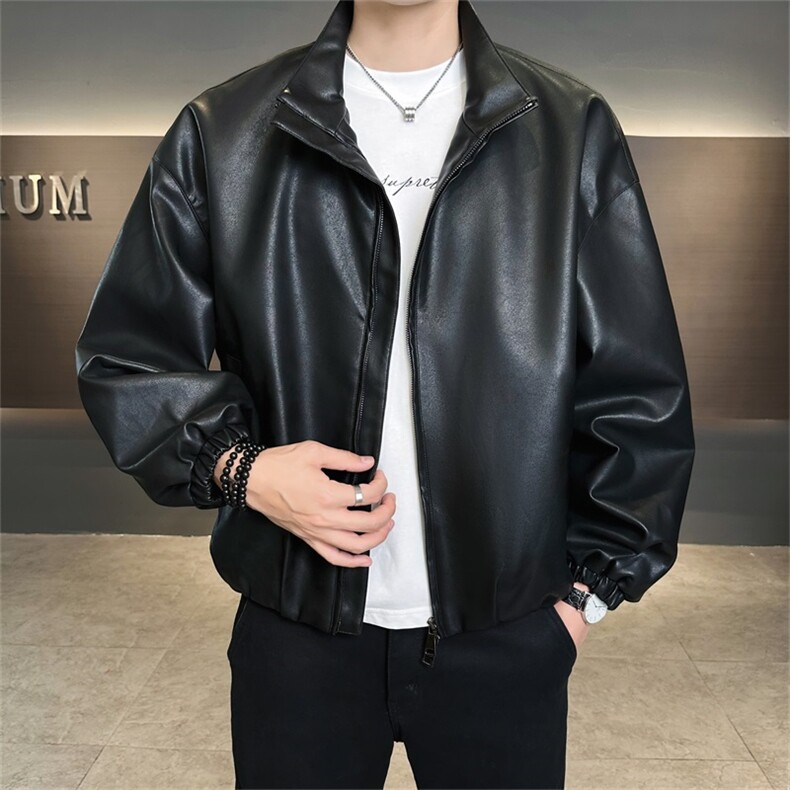 店主风 2025秋季新款时尚立领皮衣宽松夹克外套男PY183-P115控155图片