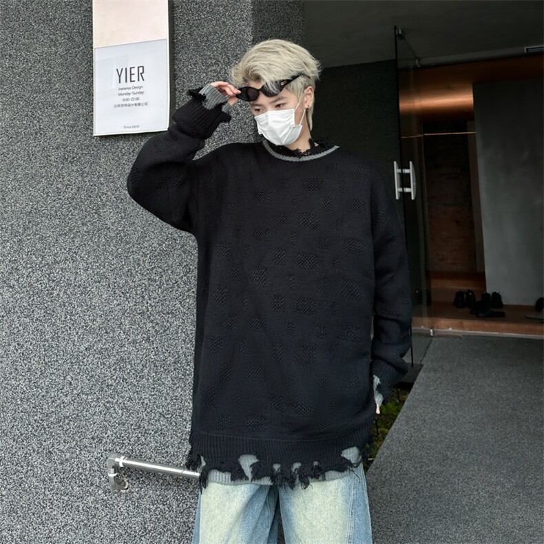 美式破洞毛衣秋冬季潮流宽松保暖打底线衣,男装针织衫/毛衣,星座410-7