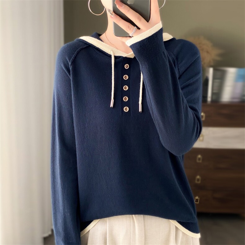 秋冬季新款毛衣女长袖宽松显瘦百搭帽衫上衣,针织衫/毛衣,贵皇网供仓