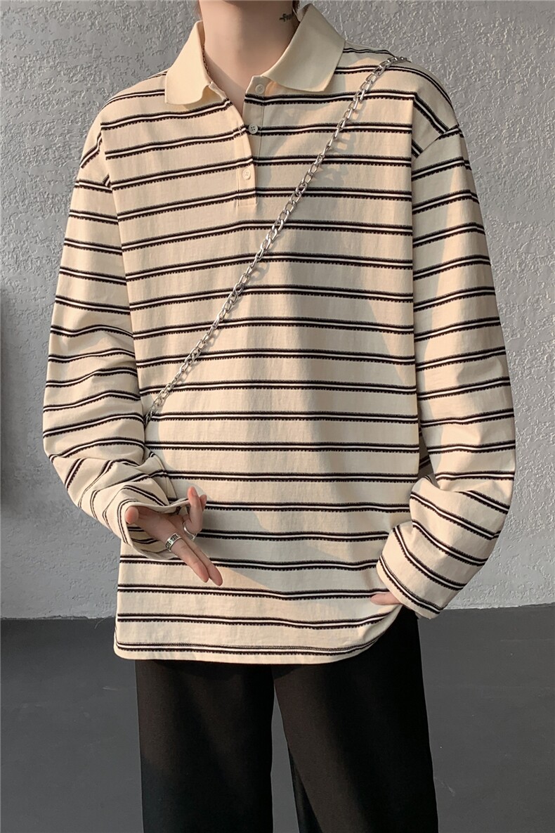 8XL-M条纹定律polo衫男翻领长袖t恤大版宽松上衣CX3011-P39,男装T恤,电商D206-1