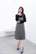 【现货】秋季新款时尚宽松显瘦拼接假两件连衣裙，女装连衣裙，名怡