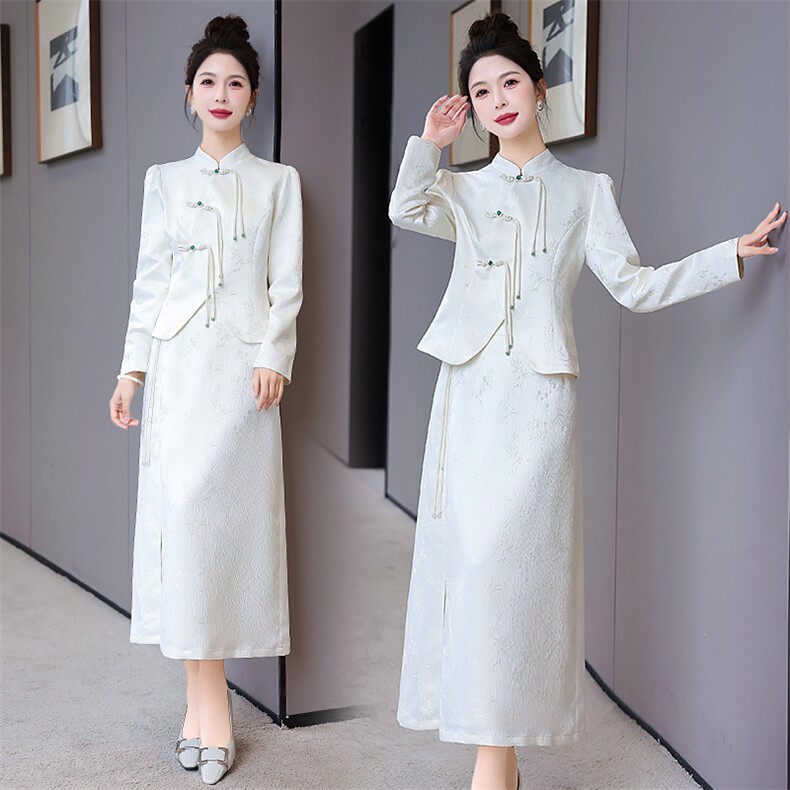 新中式国风改良旗袍套装女2024春秋新款高级感气质名媛盘扣两件套，女装套装/套裙，卡杰菲