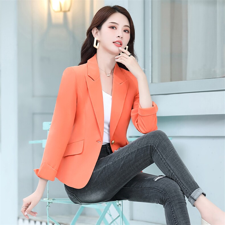 2023年春秋季时尚修身优雅干练翻领一粒扣长袖西装短外套,女装西装,臻衣坊