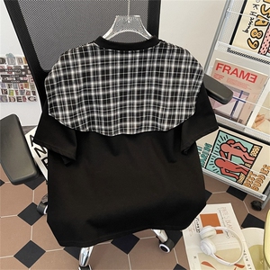 时尚格子披肩设计短袖T恤男女2025夏季新款潮流休闲上衣GA223 P50图片