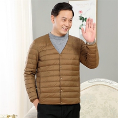 男中老年90绒轻薄连帽羽绒服外套秋冬休闲羽绒轻便外套，男装羽绒服，钱塘723