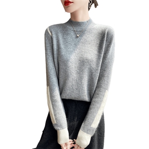 时尚百搭女士羊毛拼色高领今年流行漂亮内搭打底衫冬女毛衣针织衫图片