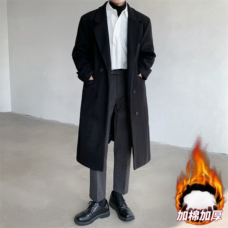 中长款毛呢大衣男加棉加厚外套高级感风衣JK0252-P98加棉110,男装风衣,星座308B-2