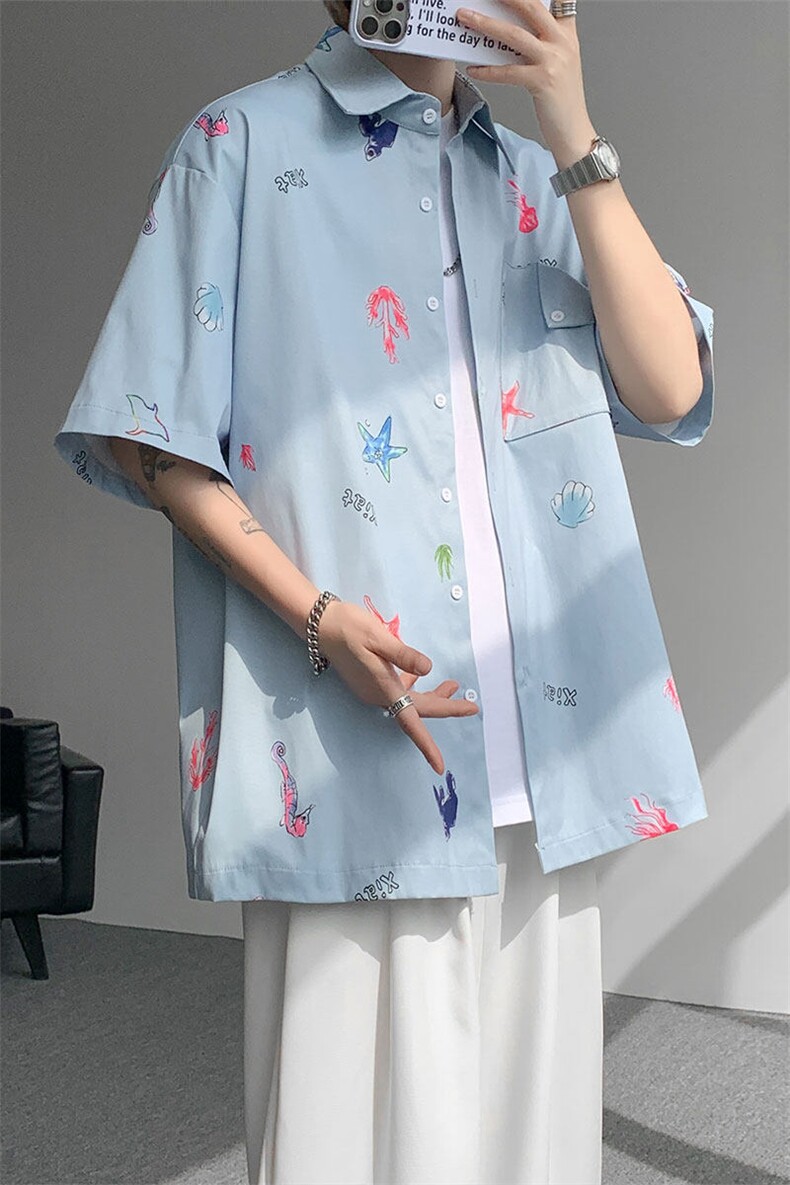 CS1141-特P35控68花衬衫男短袖夏季休闲薄款冰丝半袖宽松大码,男装T恤,电商A059