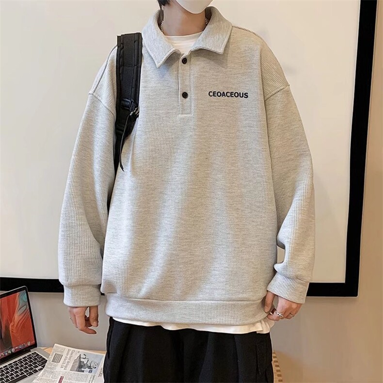 男春季新款卫衣华夫格长袖套头卫衣C000012P32图片