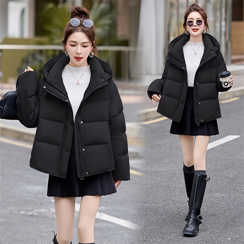 2025冬季新款羽绒服女短款白鸭绒外套时尚百搭显瘦连帽面包服,女装羽绒服,自然秀