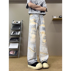 B221美式ins高街暗黑宽松直筒3D印花牛仔裤LK25441-特P50控88，男装牛仔裤，电商B221