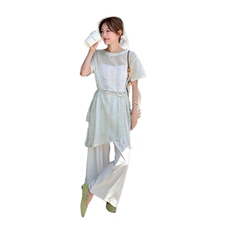 冷淡系松弛感罩衫阔腿裤套装女2025夏新款韩系气质收腰显瘦两件套，女装套装/套裙，2C029