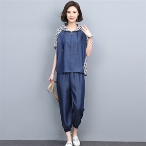 大码牛仔套装女2025夏季新款时尚洋气减龄休闲天丝中年妈妈两件套图片