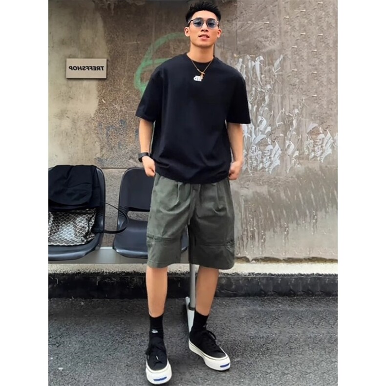 网图慎用短裤男夏季潮牌高级感纯棉宽松休闲五分裤310A-DK18-P30,男装牛仔裤,四季星座310A