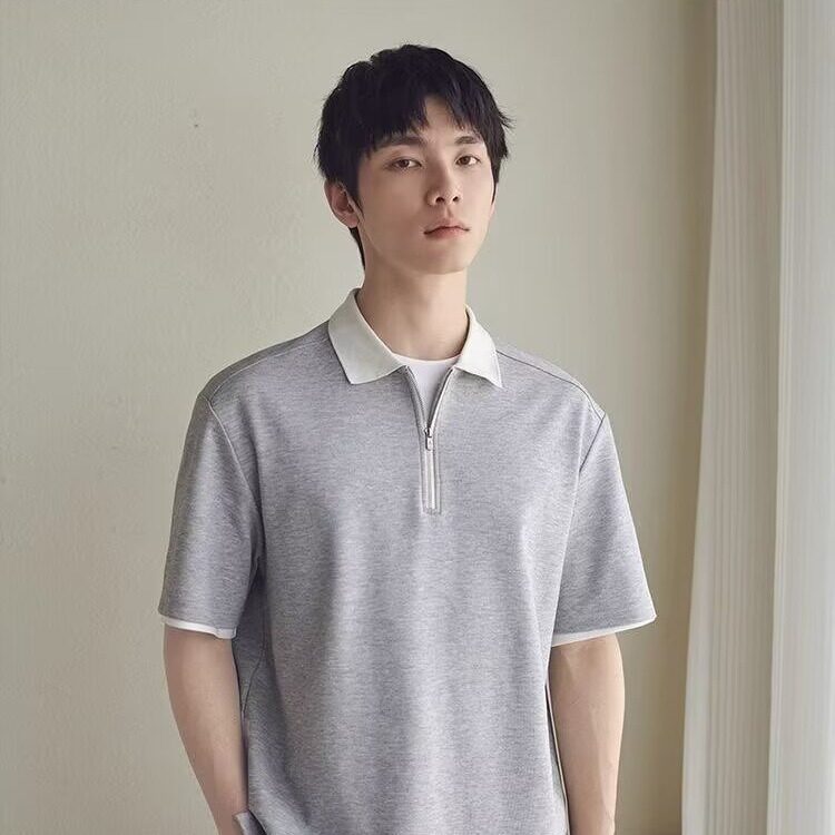 纯色短袖polo衫索罗娜凉感2025夏季新款百搭t恤男款潮流上衣,男装T恤,星座1210-1