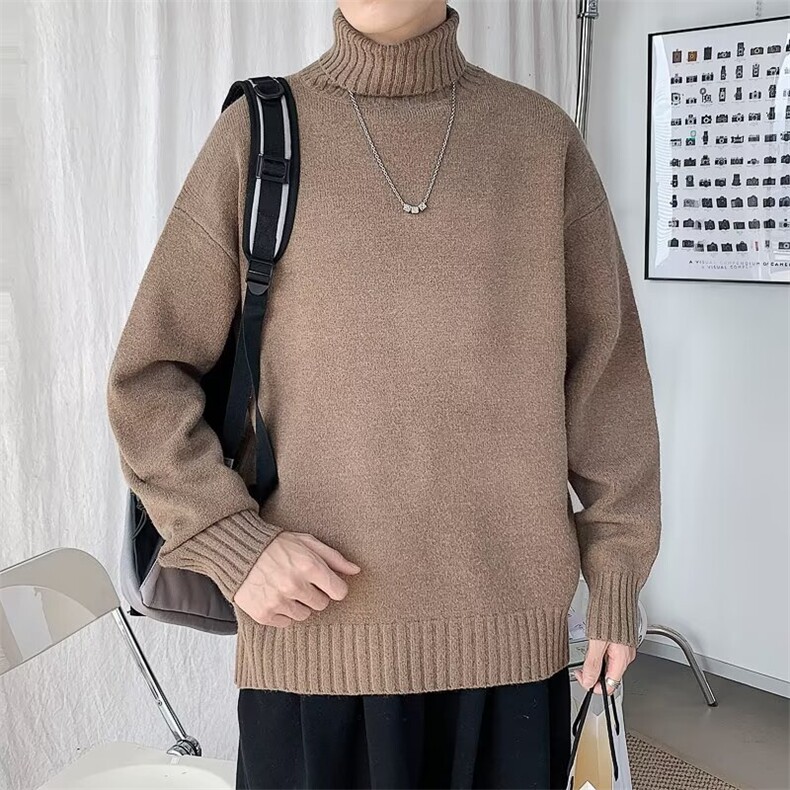 Y254-P47高领纯色男长袖潮流秋冬季百搭打底衫韩版宽松休闲上衣,男装T恤,电商B323A