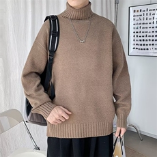 Y254-P47高领纯色男长袖潮流秋冬季百搭打底衫韩版宽松休闲上衣，男装T恤，电商B323A