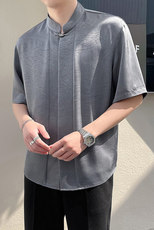 轻熟风~新中式2025夏季垂感冰丝压花中袖衬衫C248/P55，男装衬衫，电商B331